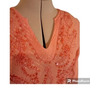 Funky People cotton gauze tunic with sequined embroidery.